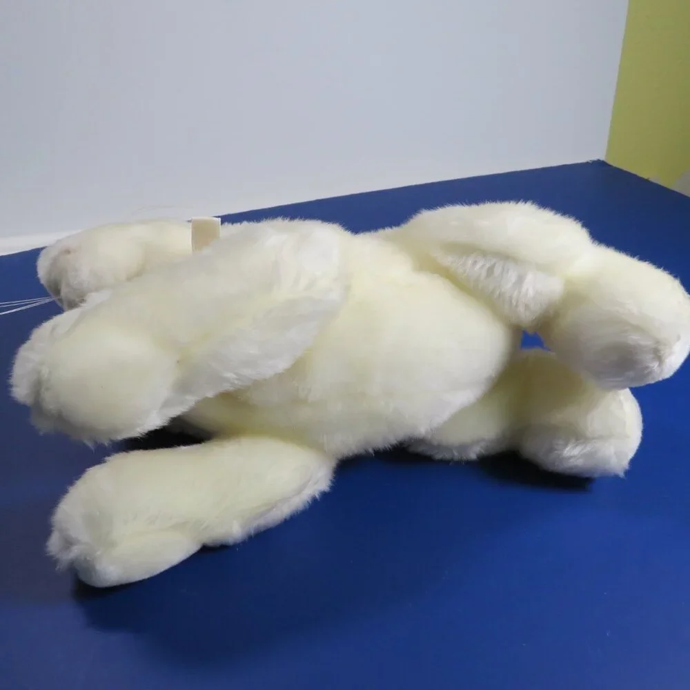 Vintage white bunny with plastic whiskers lying down Very Soft Easter REALISTIC